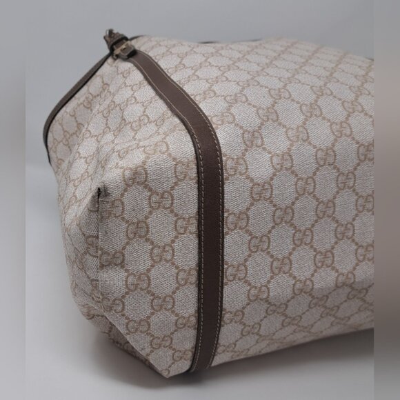 Gucci Women's Bag Tote Satchel Beige Monogram Leather Trim PVC 11.5 x 14.5 - Picture 14 of 16
